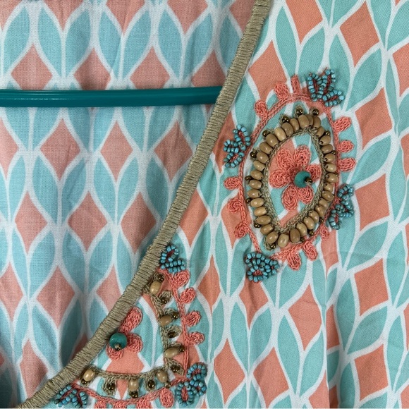 SKEMO Kaftan Dress Beach Cover Up Fringe Beads Embroidered Size Small - Picture 8 of 14